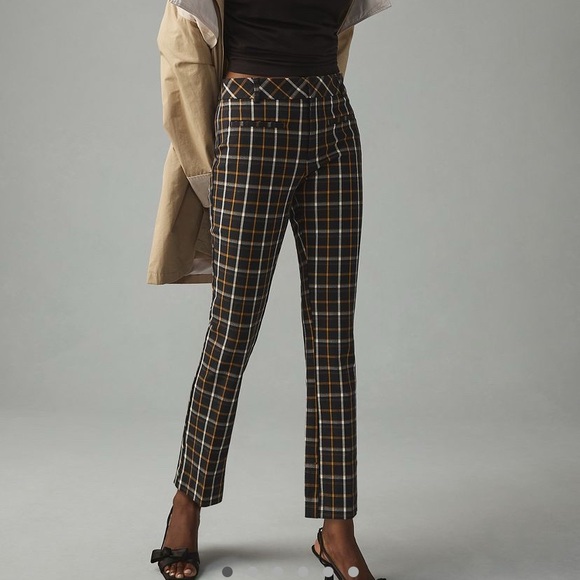 Anthropologie The Essential Slim Kick Flare Cropped Plaid pants size 12 - Picture 1 of 7